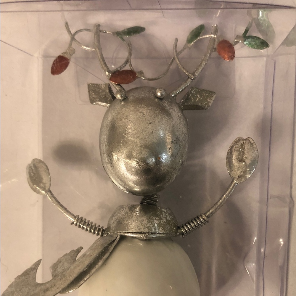 Pier 1 Silver Reindeer Bottle Stopper Figurine with Green and Orange Accents